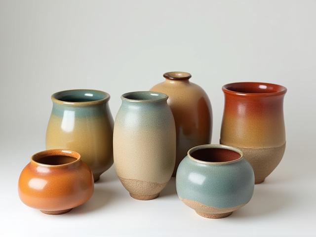 Keramikstücke mit verschiedenen farbenfrohen Glasuren